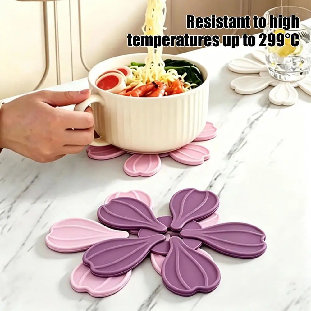 Heat Resistant Coaster Petal Shaped Silicone Coaster Set Heat Resistant Non-slip Pot Mat Dishwasher Safe Flower Hot for Kitchen