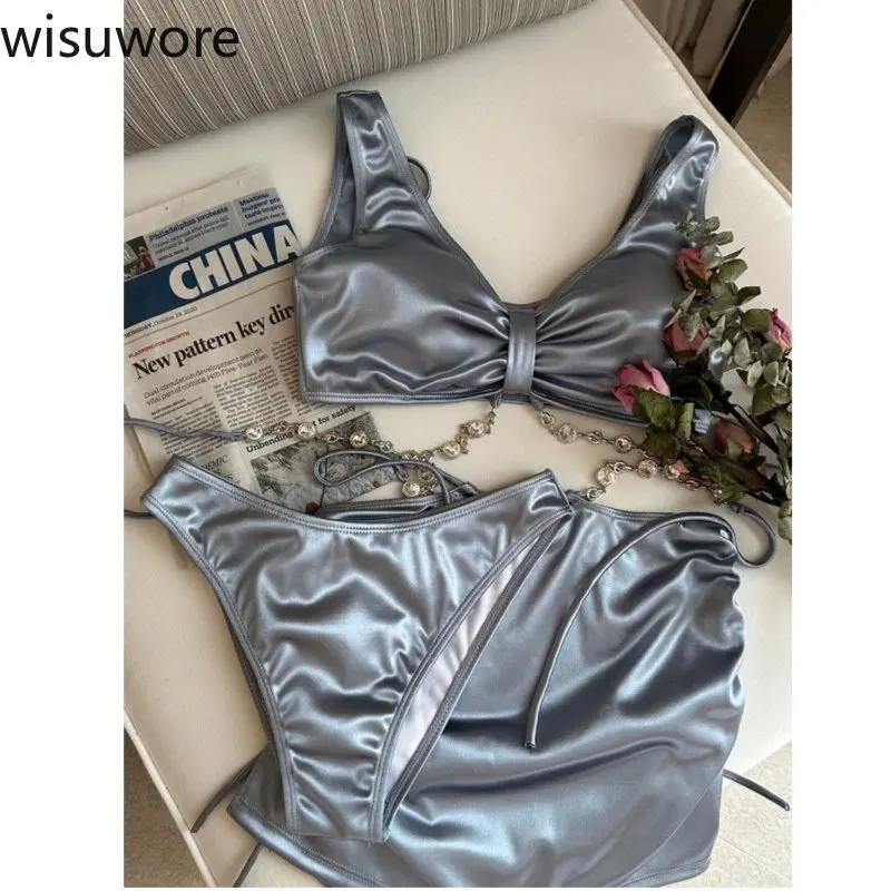 Wisuwore 2023 Sexy Solid Halter Bikini Push Up Swimsuit Women Female Summer Bikini Set Brazilian Beachwear Bathing Suit 3 Pieces