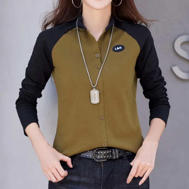 Jersey con cuello levantado para mujer, cárdigan de manga larga con botones y Panel de contraste, abrigo informal a la moda, Otoño e Invierno