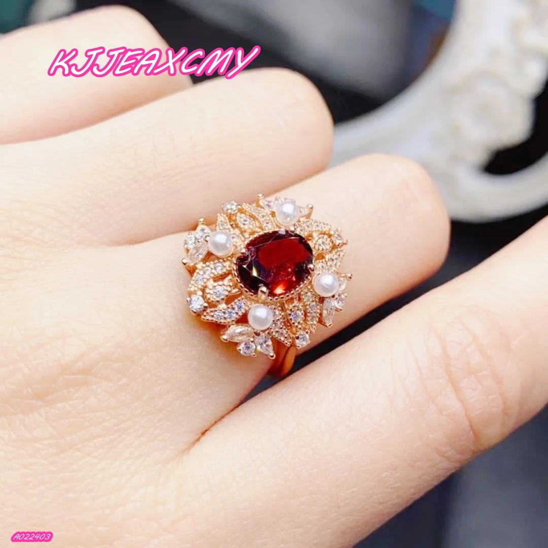 

KJJEAXCMY 925 Sterling Silver Natural Garnet Gemstone Women's Luxury Ring Girl's Party Birthday Christmas Gift Jewelry