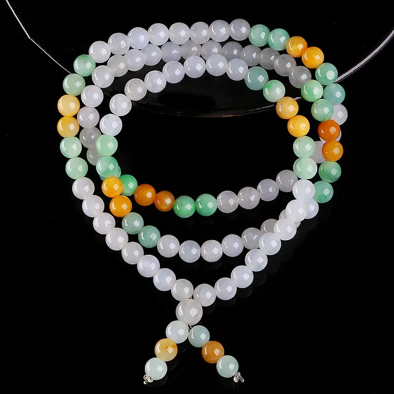 Myanmar a Goods Ice Three-Color round Bead Bracelet Natural Jade Sweater Chain for Women Wholesale