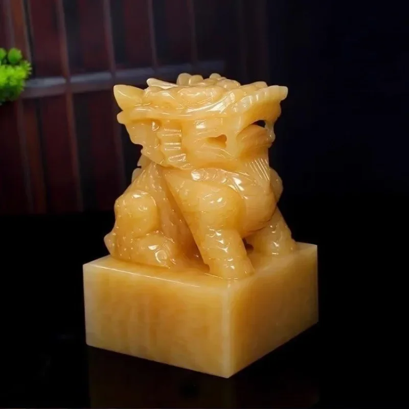 Beige Jade Kirin Jade Seal Ornament Home Office Decoration   Ornament