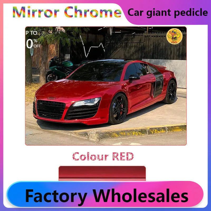 

1.52X18M Stretchable RED Mirror Chrome Vinyl Wrap Self-Adhesive Film Decal Air-Release Bubble Free DIY Car Wrapping Roll