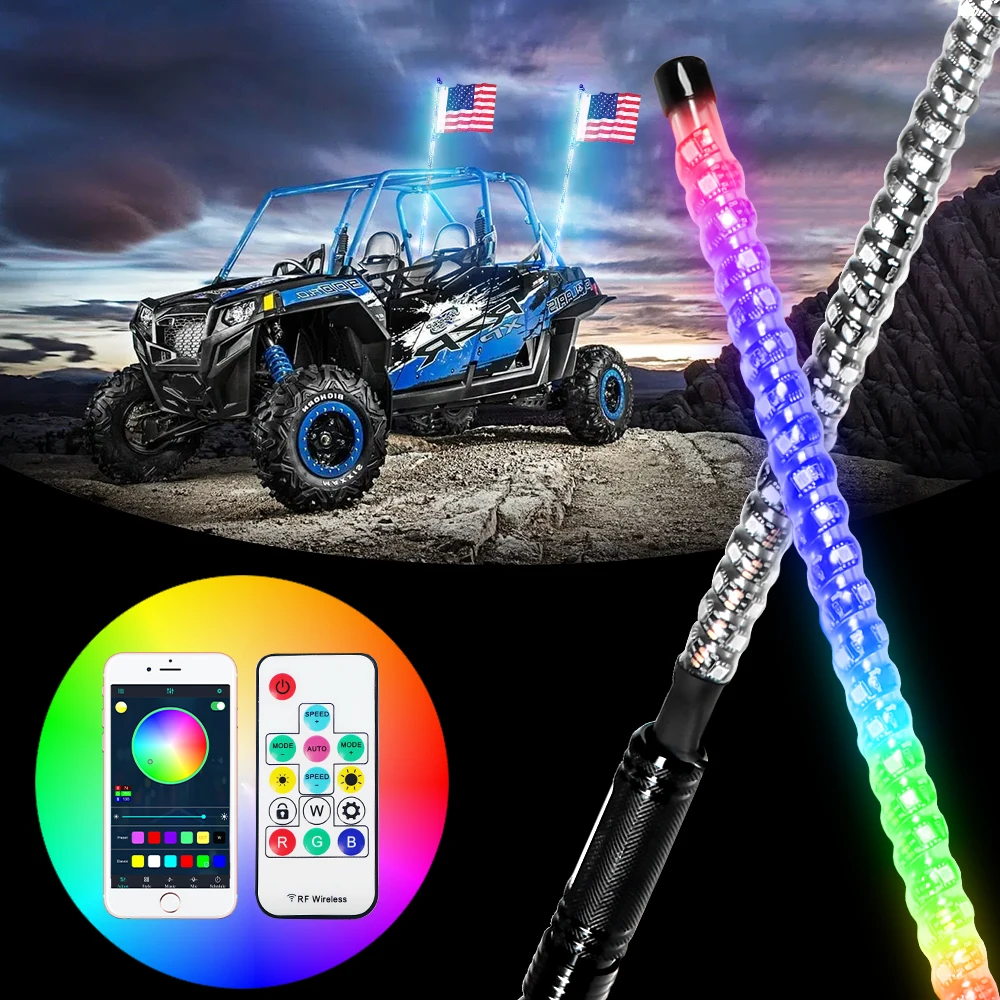 

2/3/4 FT ATV RGB LED Whip Light With Flag,App&Remote Control,Music Sync Waterproof For UTV,ATV,Off-road,Dune Buggy,Pickup etc