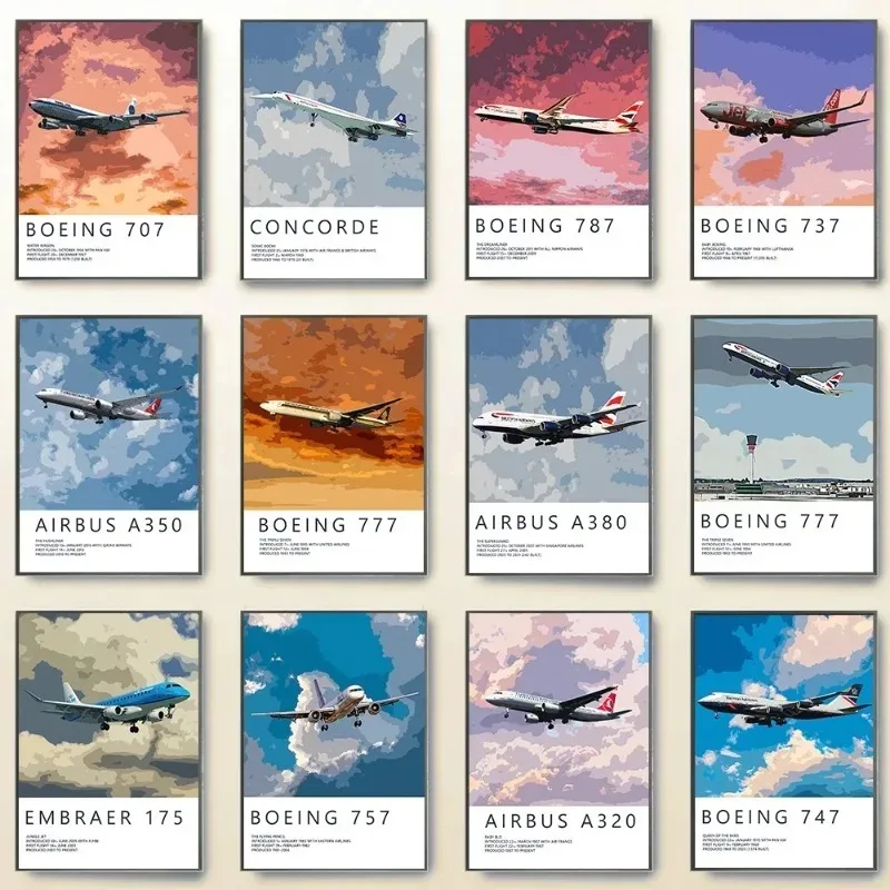 Air Force Aircraft Boeing 737/747/777/787 Airbus A319/320/530 Aircraft Poster Canvas Painting Wall Art Pictures Home Decoration