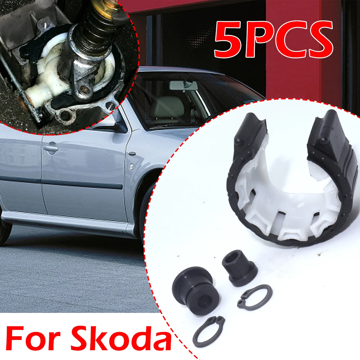 

5pc/set Gear Cable Bushing MT Gearbox Bearing Shell Rebuild Kit Shifter Lever Rod End Clip Manual For Skoda Octavia 1Z 04 - 2013