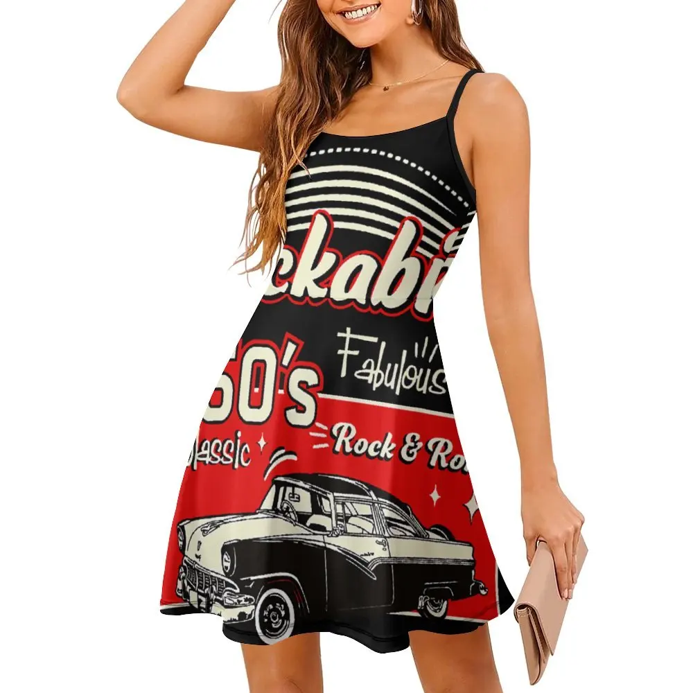 Rockabilly Style Sock Hop Fifties Doo Wop Music Women's Sling Dress Funny Graphic Sexy Woman's Clothing Humor Graphic  Vacations