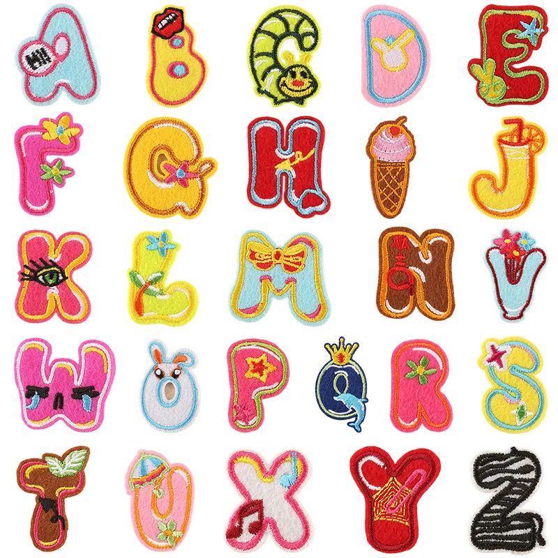 26/pcs/lot Stoffe Buchstaben Streifen Eisen auf Patch für Kleidung Kinder Baby Mini kleine nähen gestickte Alphabet Bulk Parches niedlichen Set – Detail 8