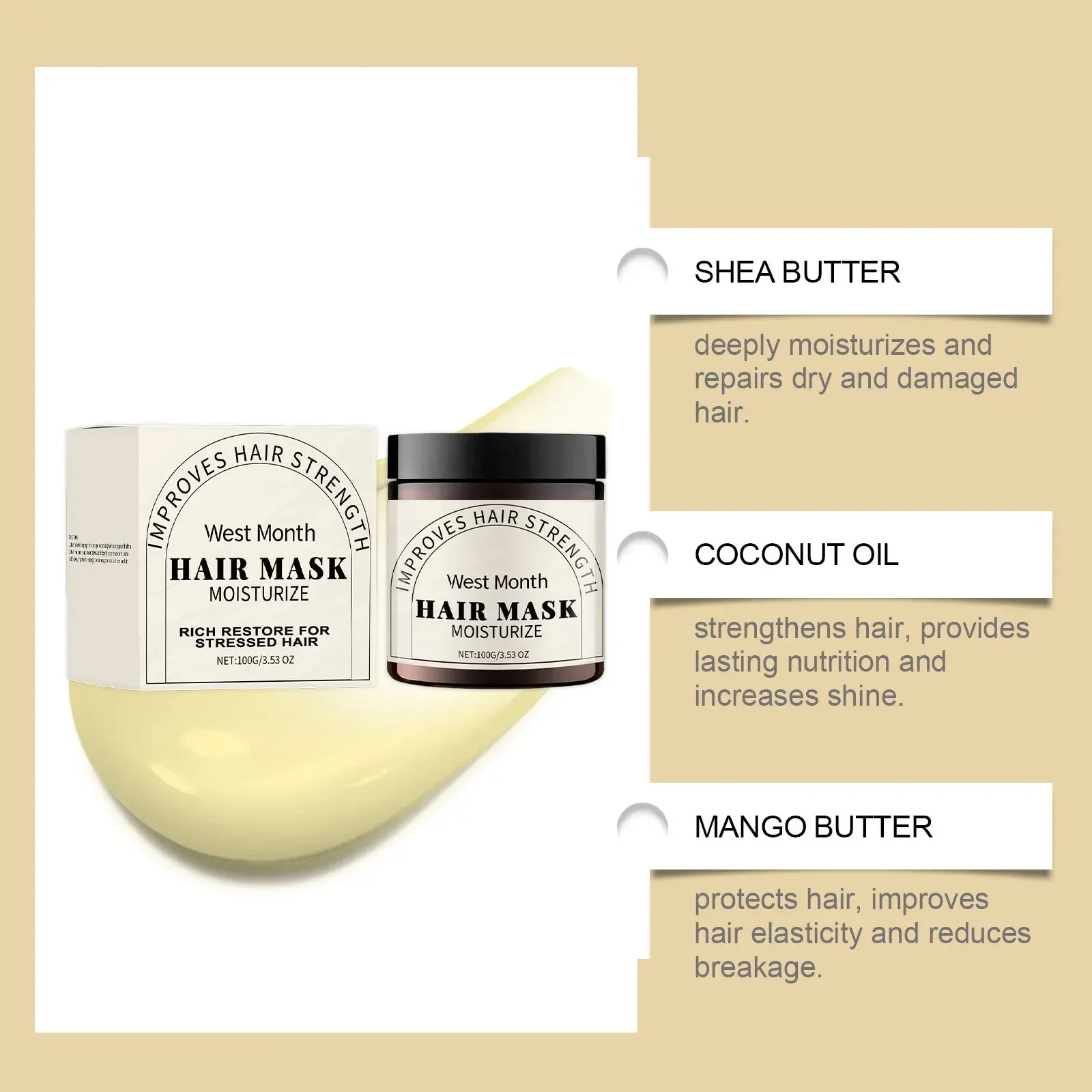 Repairing and Moisturizing Hair Mask Moisturizes and Nourishes Repairs Dry and Frizzy Hair Soft Shiny and Lustrous Strong Roots