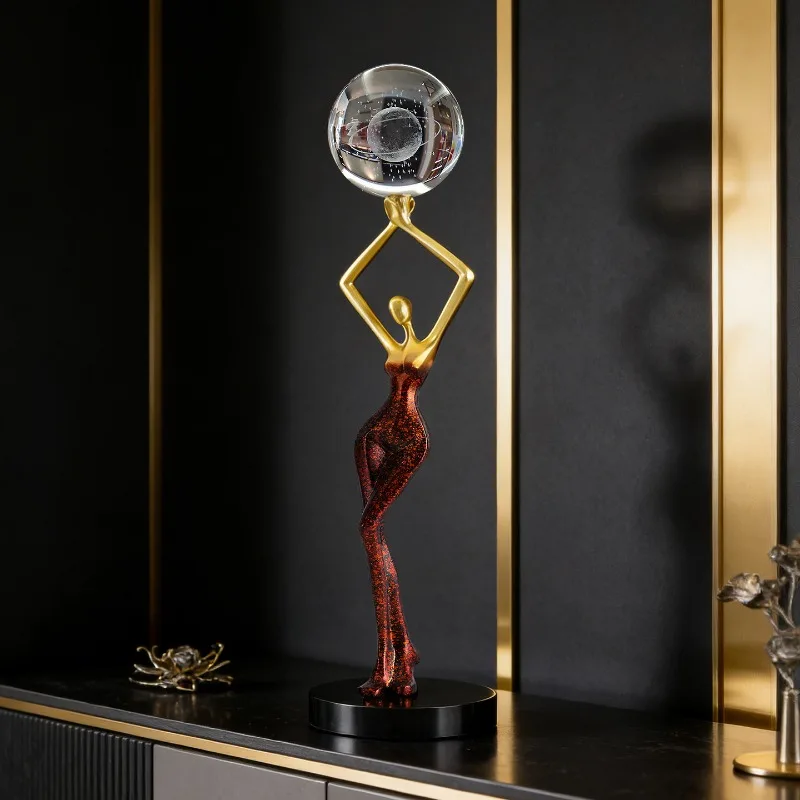 40cm Abstract Art Figure,Crystal Ball,Goddess Ornament,Alloy Luxury Living Room,Foyer,TV Cabinet,Desktop Statuette Decoration