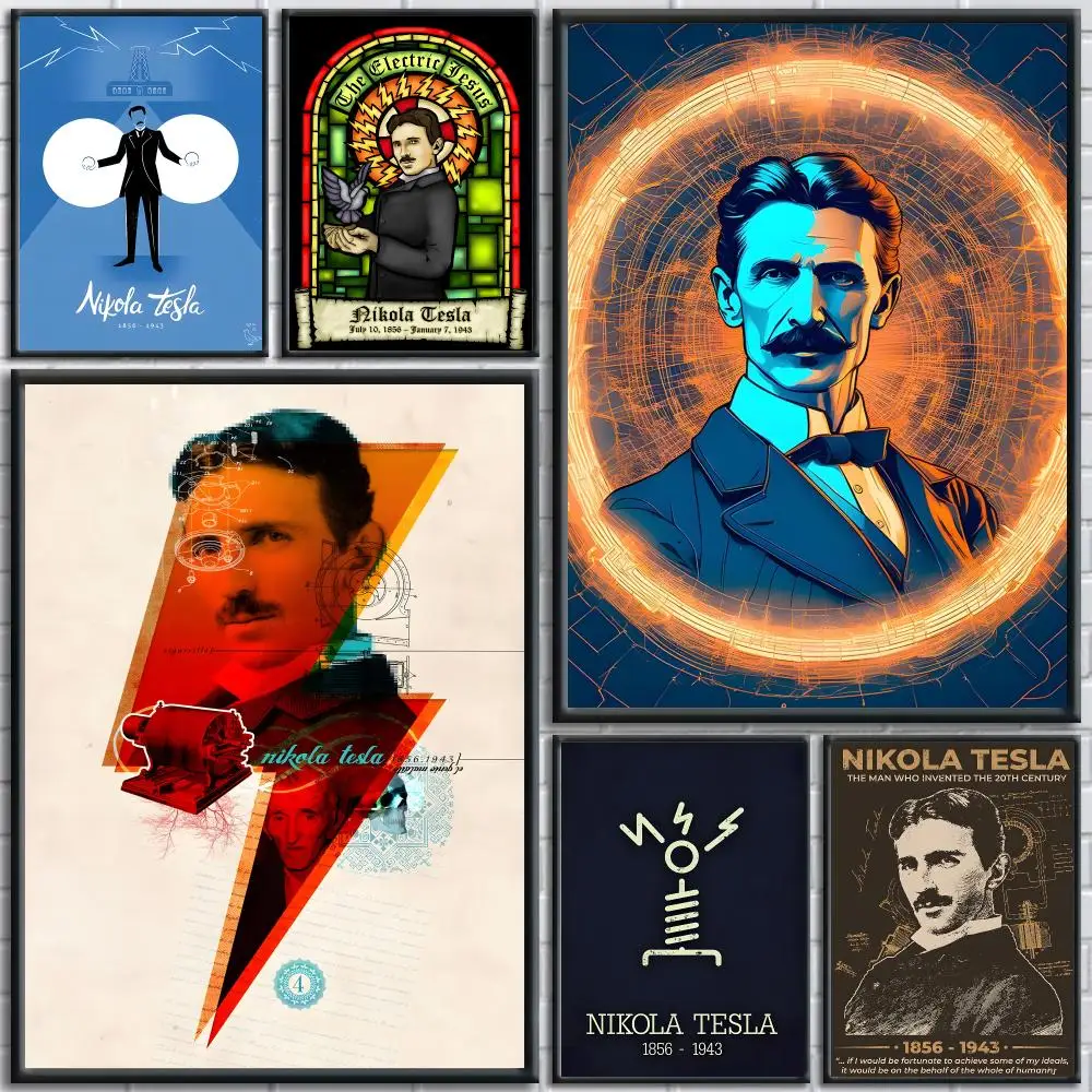 World Famous Scientist N-Nikola Tesla Poster Painting Prints Wall Art Picture Film Room Home Bar Cafe Decor Home  Mural