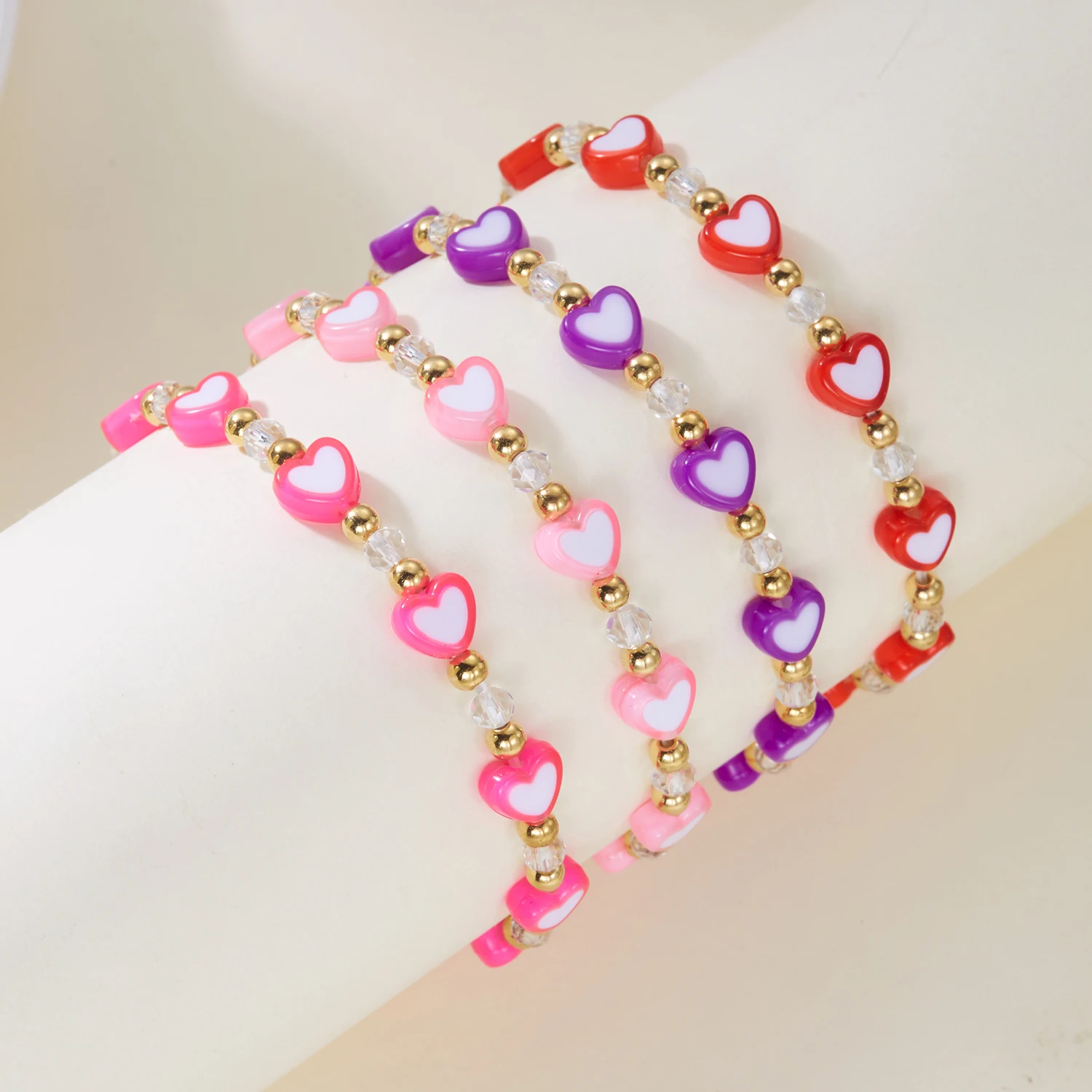 Happy Valentine's Day Beaded Bracelet Y2k Colorful Polymer Clay Soft Chain Bracelet for Women Sweet Love Heart Bangles Jewelry