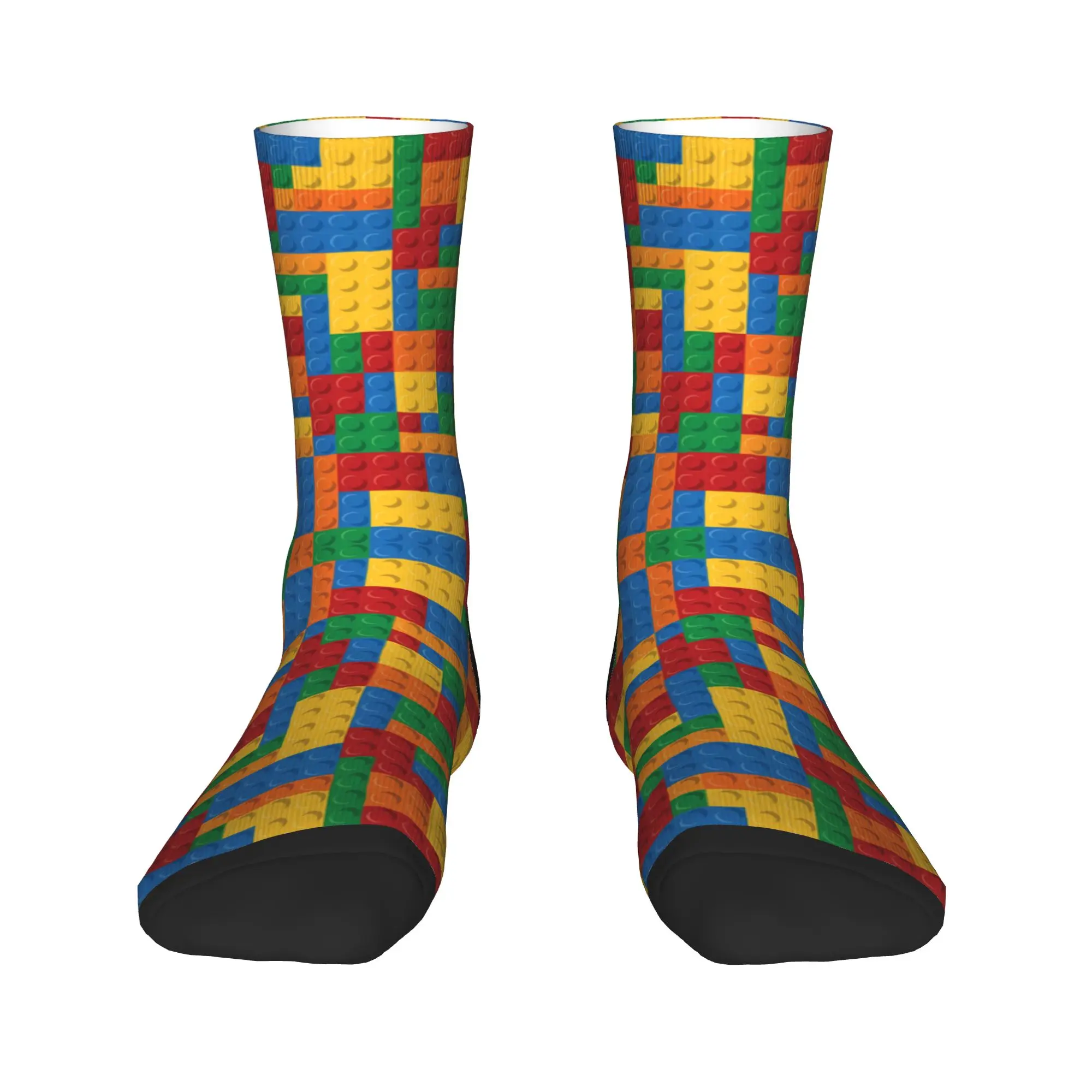 Vintage Primary Color Building Blocks Pattern Socks Stockings Men Soft Breathable Running Socks Autumn Design Anti-Slip Socks