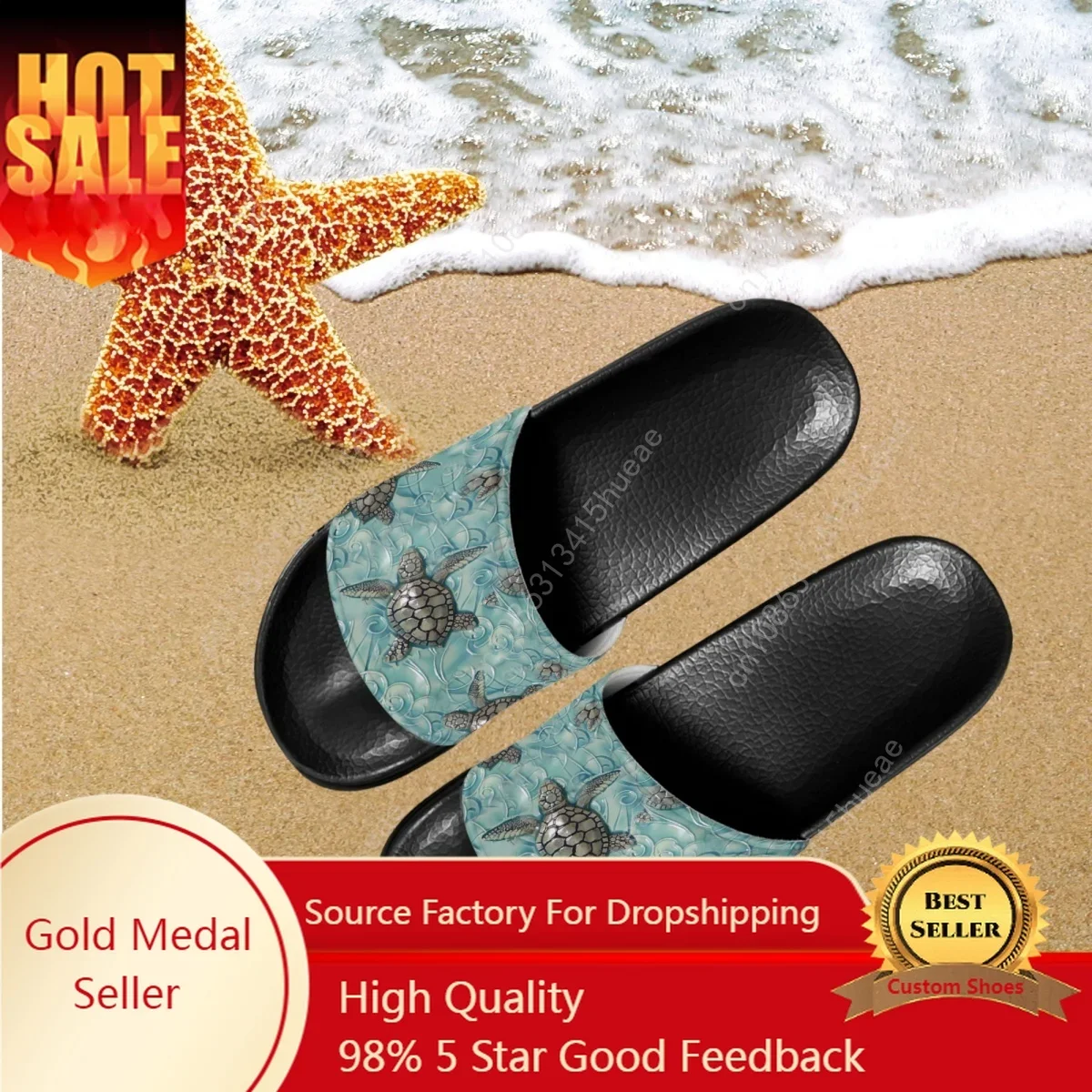 Women Summer Slippers Animal 3D Sea Turtle Pattern Home Bathroom Ladies Slides Beach Water Shoes Woman Anti-slip Lightweight