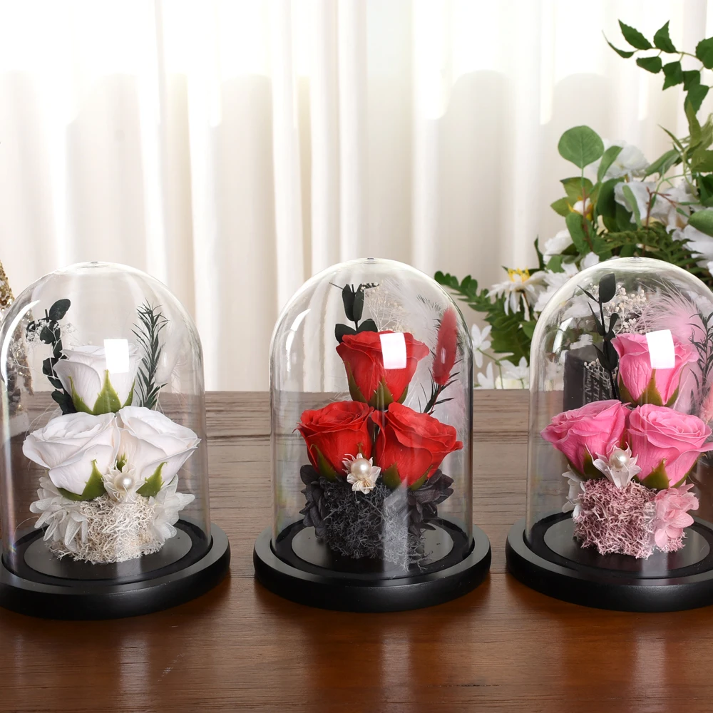 

Artificial Rose Flower in Glass Dome Preserved Flower Gift for Her Birthday Valentines Day Mothers Day Anniversary Wedding Gift