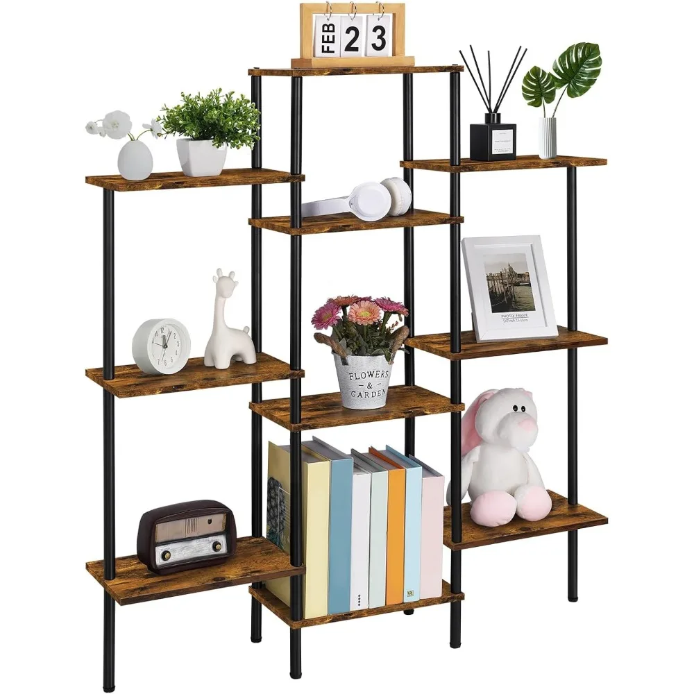 Organizer Storage Rack Display Shelf With 10 Open Shelves for Living Room Small Triple Wide Bookcase for Books CDs Balcony Book