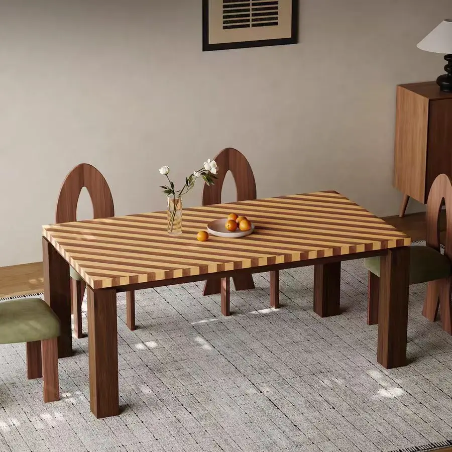 

hu-Modern Luxury Retro Dining Table Dining Room Furniture Nordic Restaurant Rectangle Oak Wooden Dining Table#
