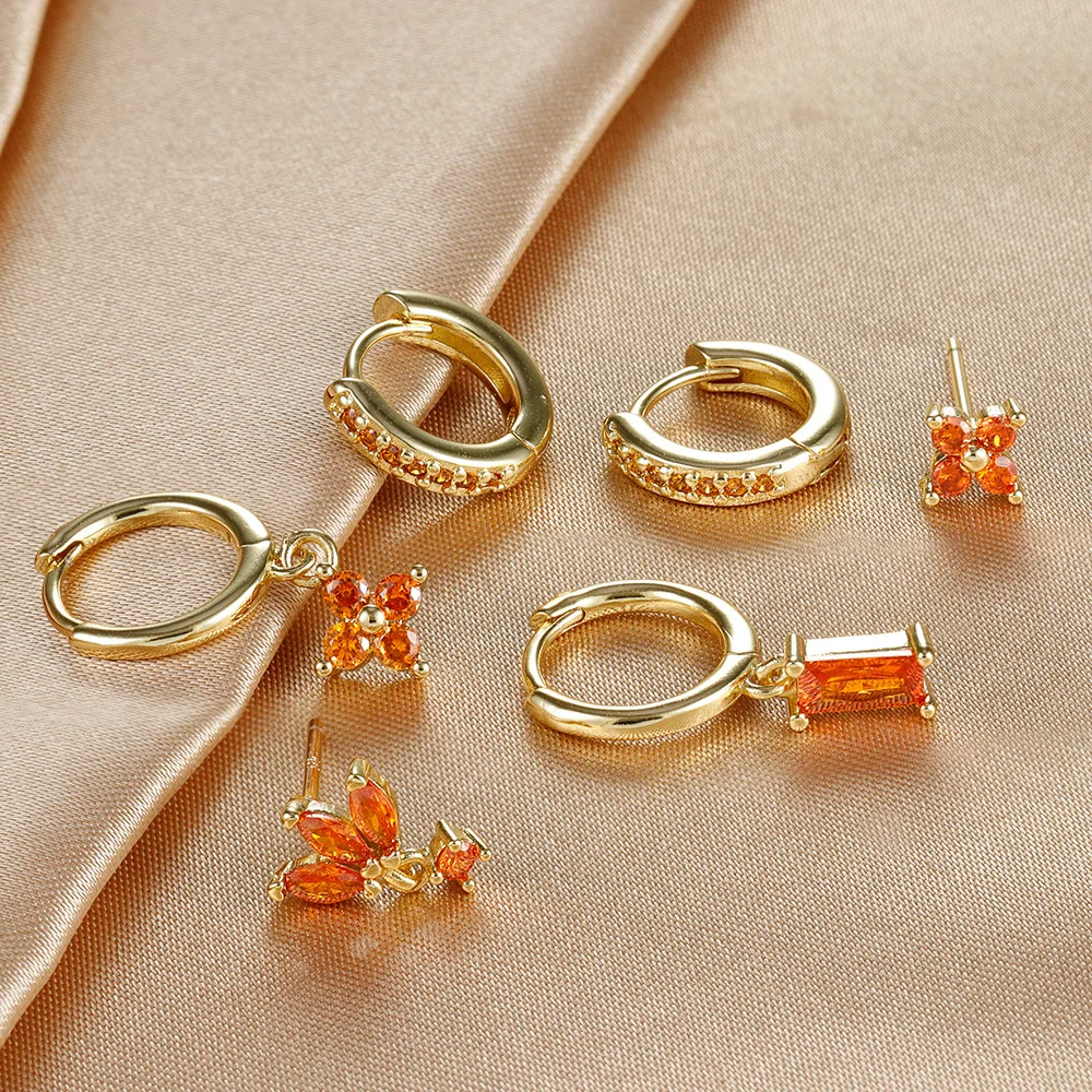 Mit Geschenkbox 3-teiliges Funkelndes Zirkonia-Ohrring-Set für Damen 2 Farben Blumen-Ohrstecker und Huggie-Creolen Unpassender Schmuck Geschenk – Detail 7