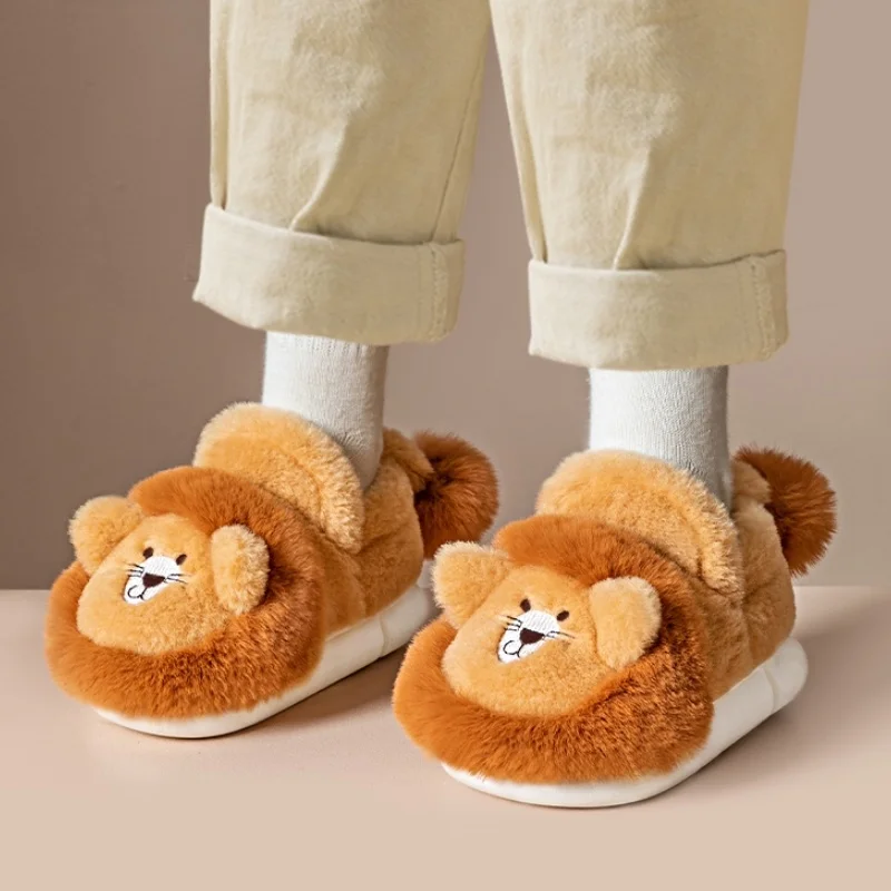 Cartoon Lion Kids Autumn And Winter Shoes Cute Animals Floor Shoes For Kids Apartments Warm Plush Design Child Girls Boys Shoes