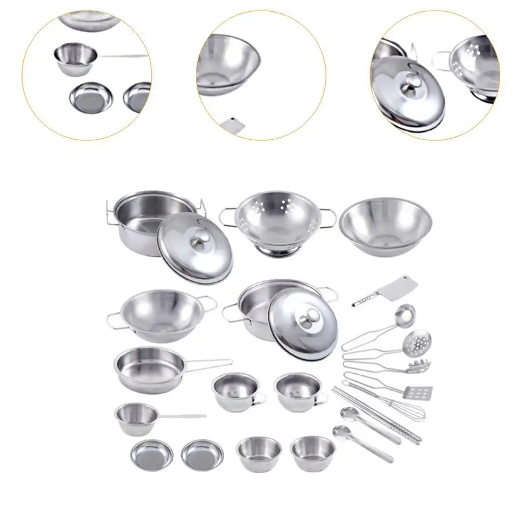 25 uds cocina juguetes de imitación utensilios de cocina acero inoxidable duradero pulido