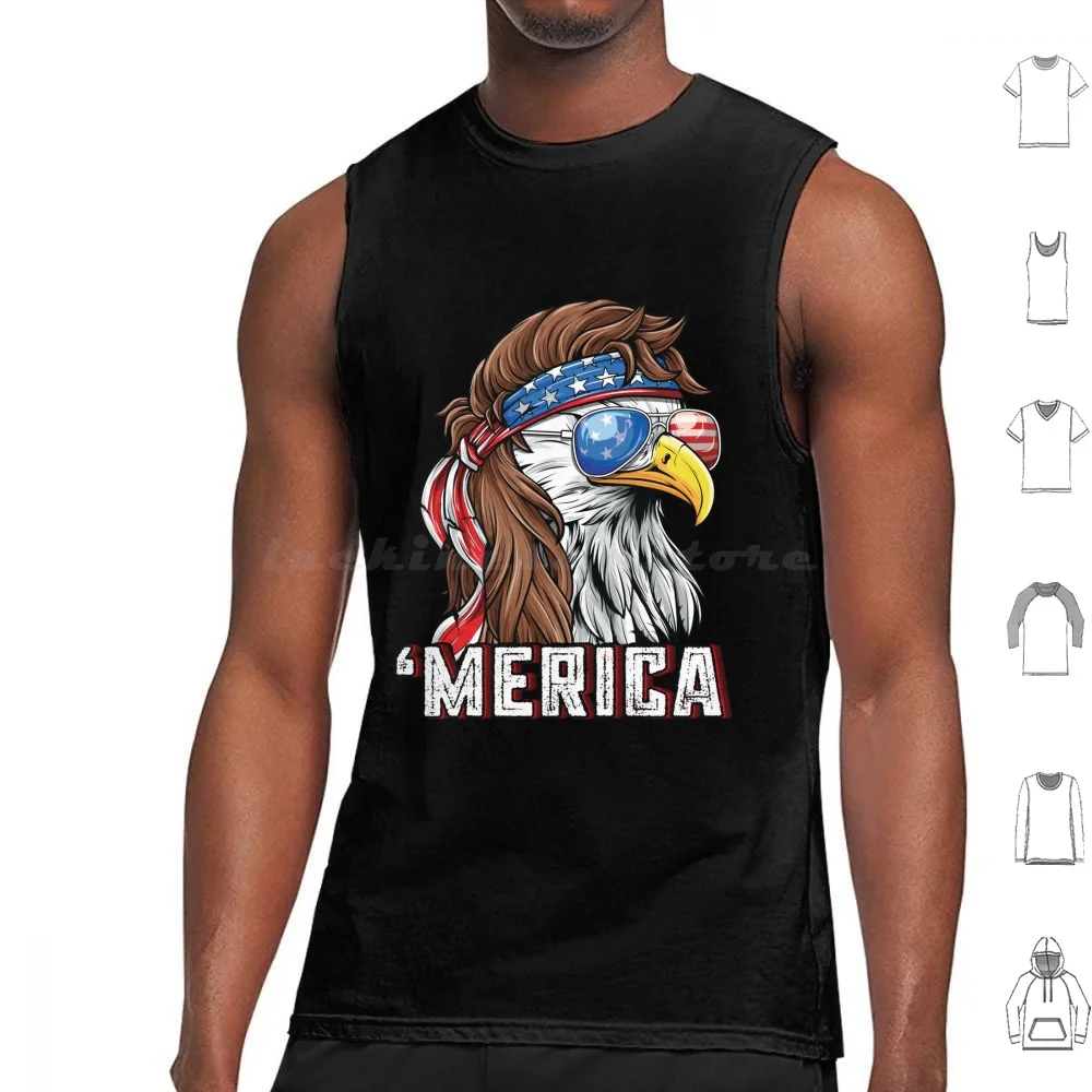 Merica Usa Flag Patriotic 4th Of July Bald Eagle Tank Tops Print Cotton Eagle Sunglasses Mejeo Memorial Day Veterans Day