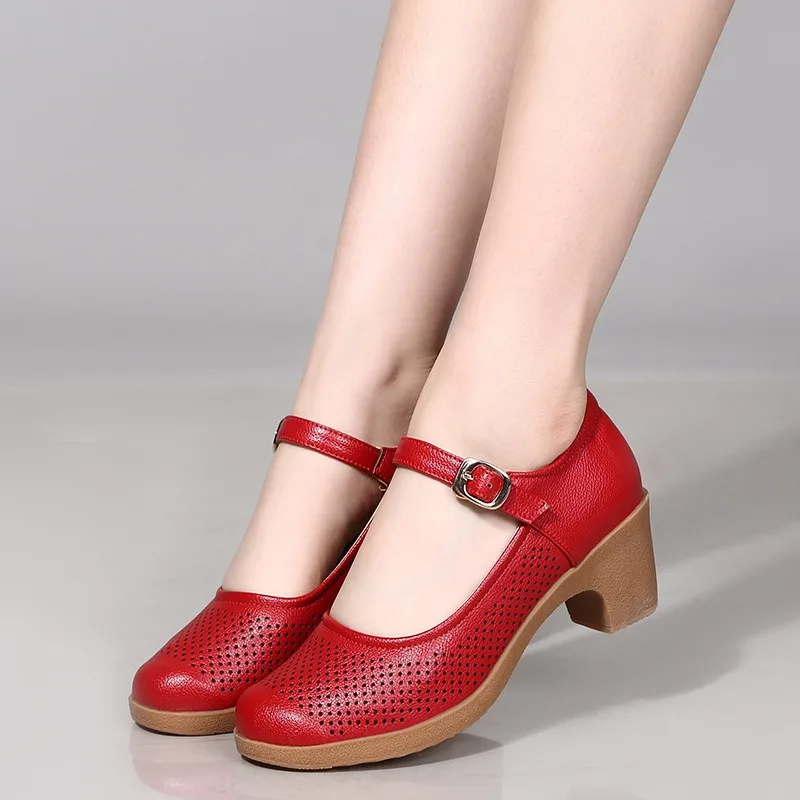 2025 Chunky Heel Women's Shoes Work Sandals Commuter Openwork Rubber Sole Sports Dance Shoes Soft Sole High Heel Sandals