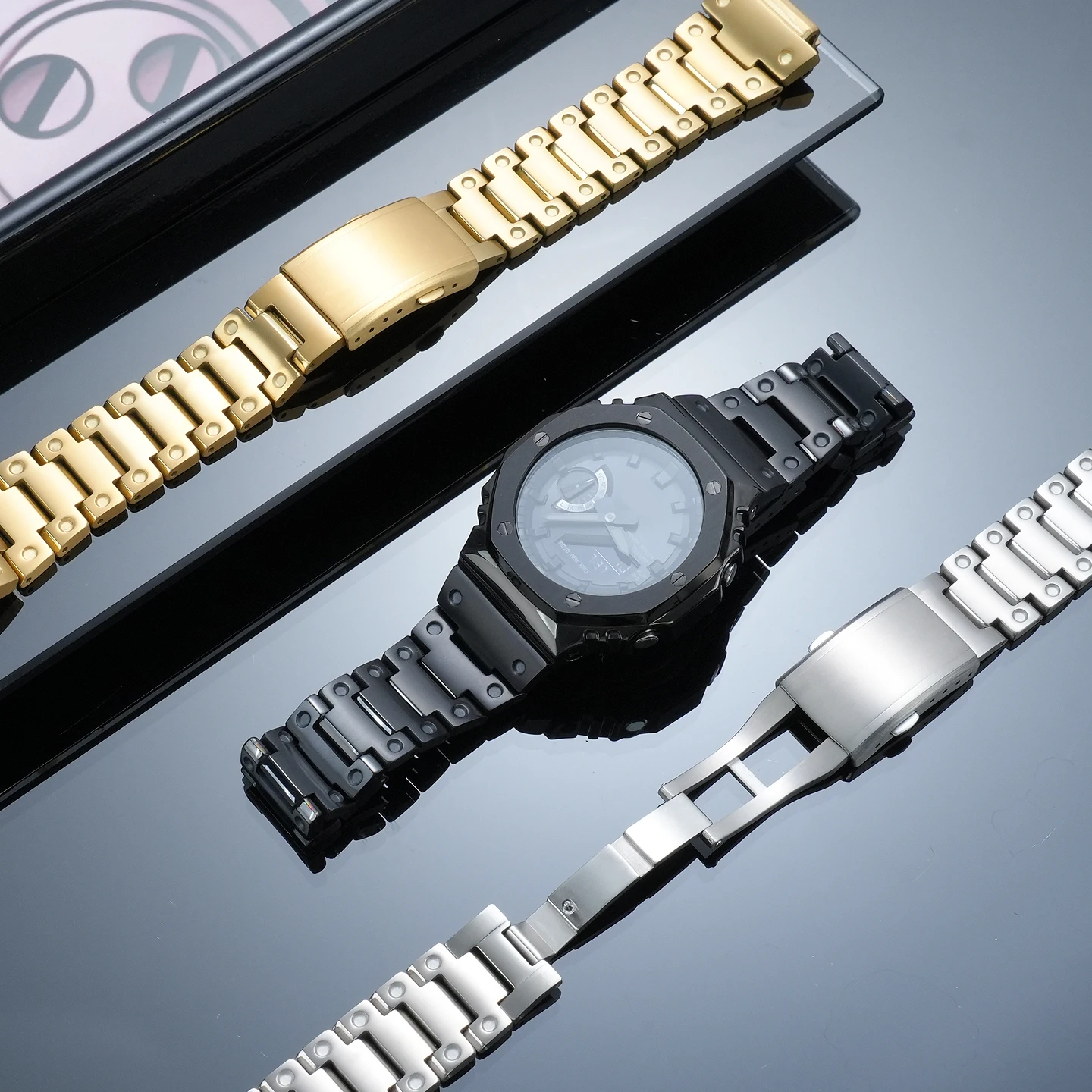 For Casio G-SHOCK GM-2100/GBM2100: Steel Watch Band Specifically Designed for the “Farmhouse Oak” Modification, 16mm