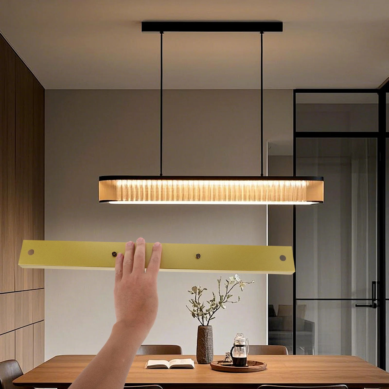 مستطيلة ضوء السقف قاعدة طويلة قطاع الحديثة قلادة مصباح المظلة غطاء لوحة غرفة الطعام تركيبات معدنية لوحة الزخرفية