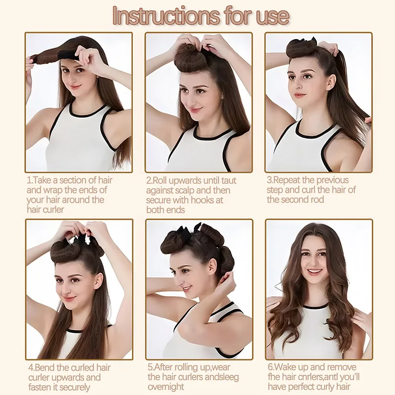 Heatless Hair Curlers Curling Rod Headband No Heat Hair Rollers Lazy Curls with Hook Sleeping Soft Flexi Rod Hair Styling Tools