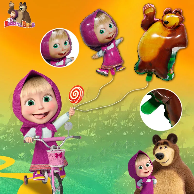 بالون ماشا آند ذا بير من الألومنيوم على شكل رسوم متحركة لتزيين أعياد ميلاد الأطفال من رقائق الألومنيوم لوازم الحفلات