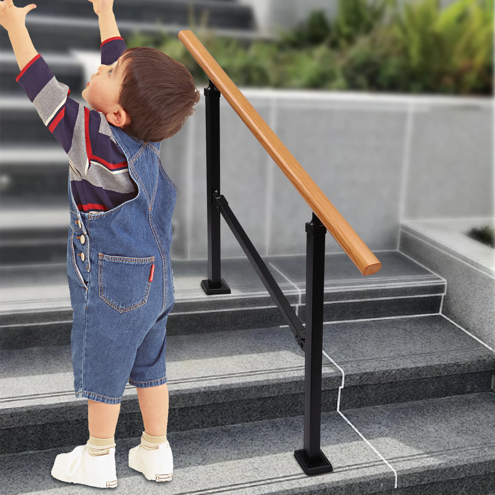 Modern Carbon Steel, Stainless Steel Free Standing Handrails for Outdoor, Staircase Handrail, 3-Step Handrail