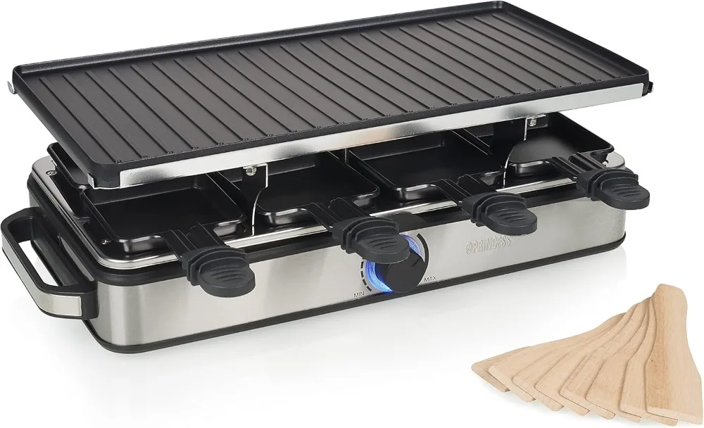 Princess 8-Grill Deluxe Raclette, 1400 W, Inossidabile, Acciaio Inox Spazzolato
