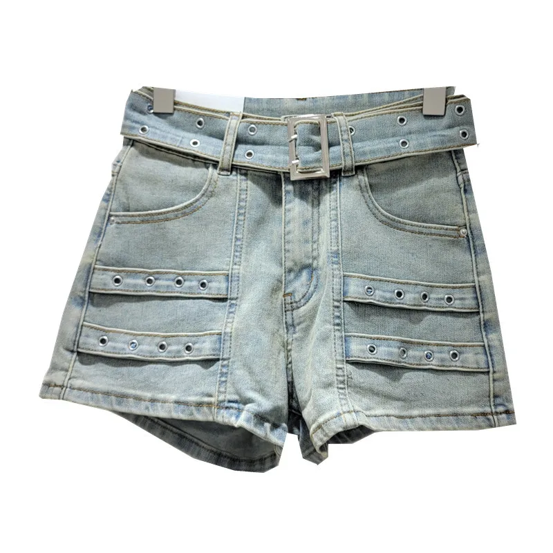 레트로 데님 반바지, 하이 스트리트, 하이 웨이스트, 느슨한 탄성, 얇은 핫 팬츠, 타이드 여성 반바지, 디자인 감각, 유럽 상품