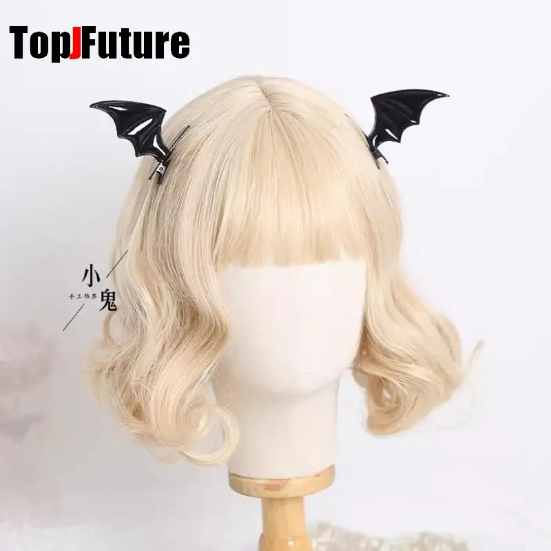 PU leather material Harajuku Gothic Lolita Y2K girl  bat Hairpin clip Devil Hair Clip Halloween headwear Bow hair accessory