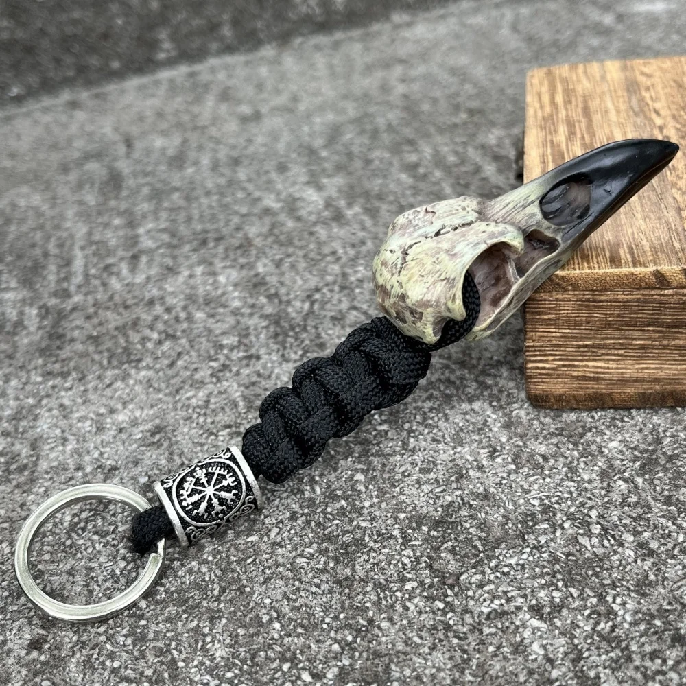 Nostalgia Norse Odin Raven Crow Skeleton Keychain Viking Pirate Runes Bead Paracord Resin Eagle Head Keyring Halloween Jewelry