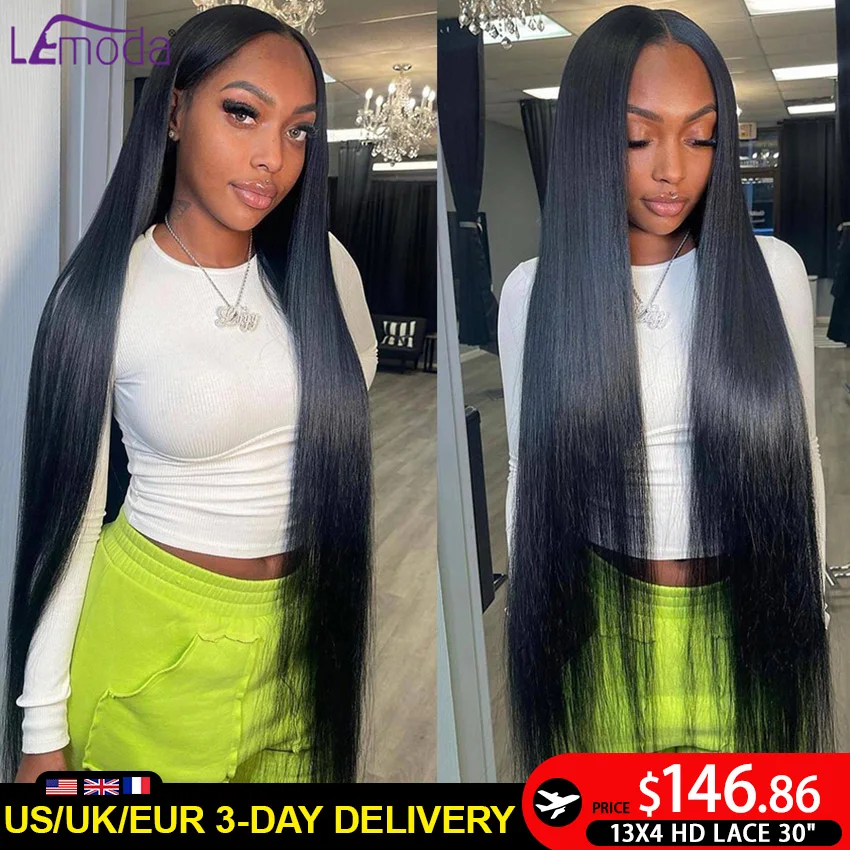 

13x4 Lace Frontal Human Hair Wig HD Transparent Lace Frontal Wig Brazilian Remy Straight Wigs For Women On Sale Clearance Lemoda