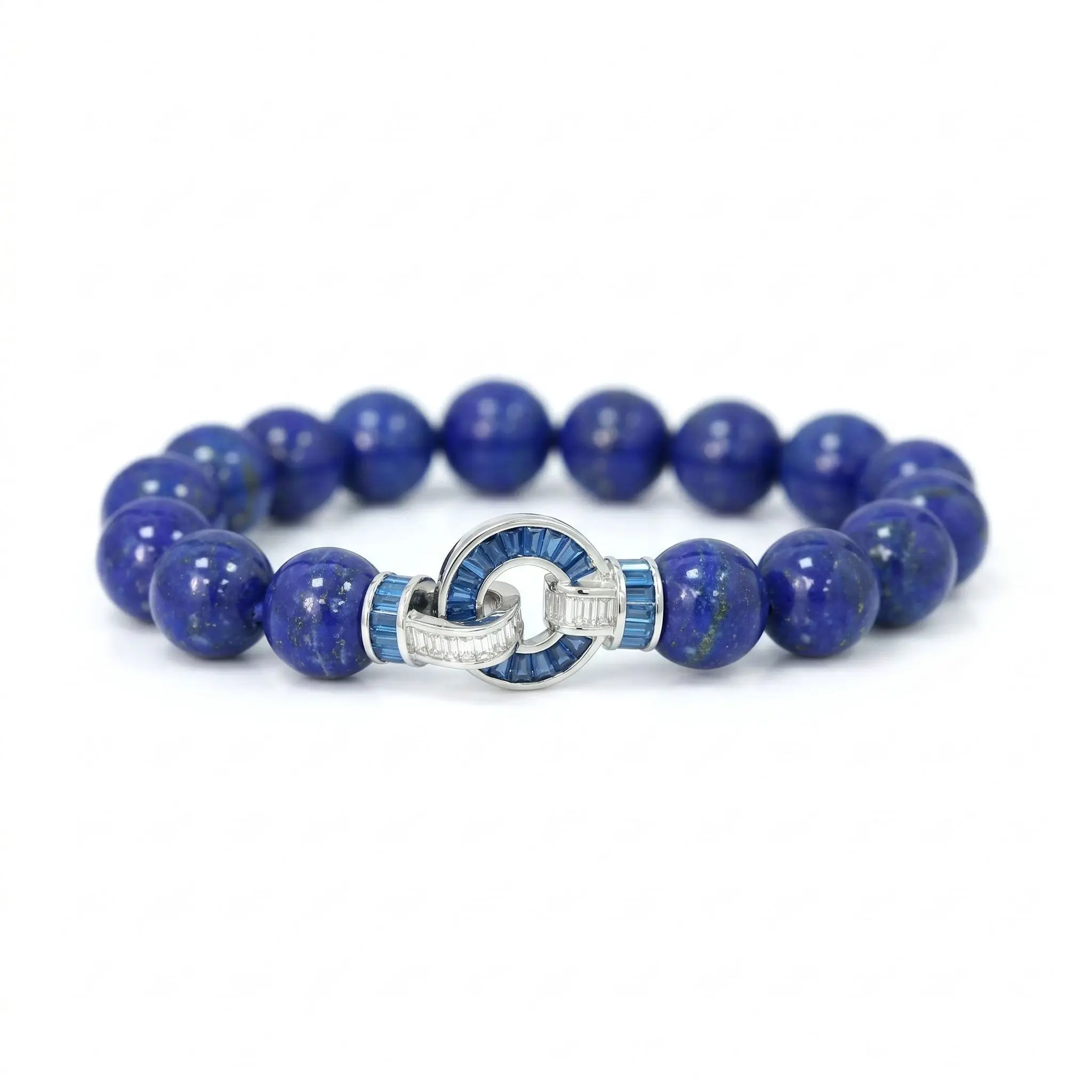 

Elegant 10mm Natural Lapis Lazuli Round Beaded Bracelet Classic 925 Sterling Silver Fine Jewelry for Women's Daily Birthday Gift