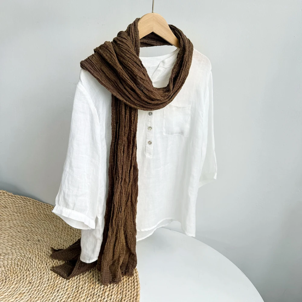

Шарф коричневый женский хлопковый длинный шаль накидка на шею осень-зима весенний аксессуар для летнего подарка на праздник