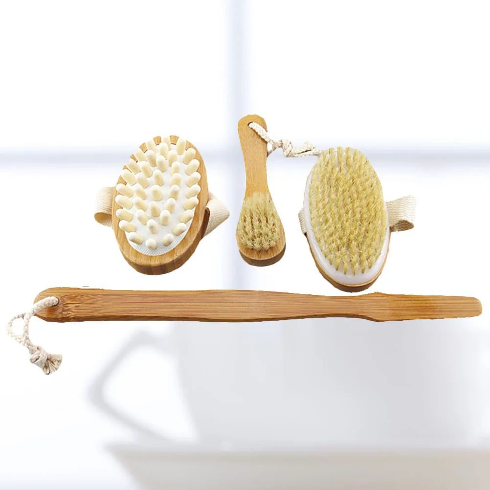 

3 pcs Bath Brush Set Natural Bristle Wood Handle Exfoliate Dead Skin Improve Blood Circulation Detox Cellulite Body Skin Care