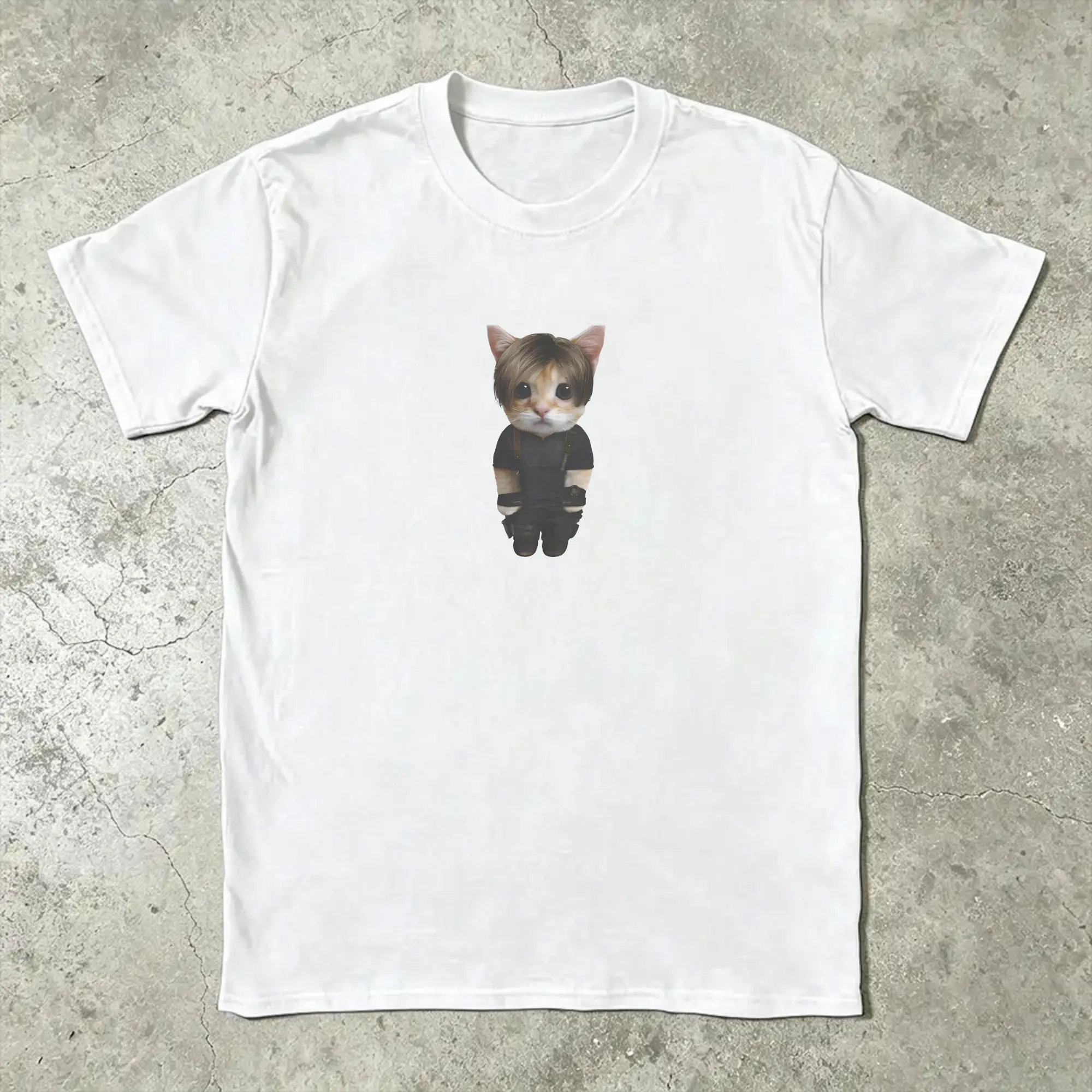Awesome L-Leon Scott Kennedy cat meme T-Shirts Men Round Neck Cotton T Shirts  Short Sleeve Tee Shirt 4XL 5XL 6XL Clothes