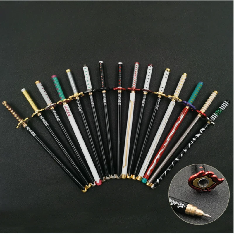 

20cm Demon Slayer Signature Pen Shinobu Metal Real Size Katana Ballpoint Pen Anime Character Accessories Office Supplies Gifts