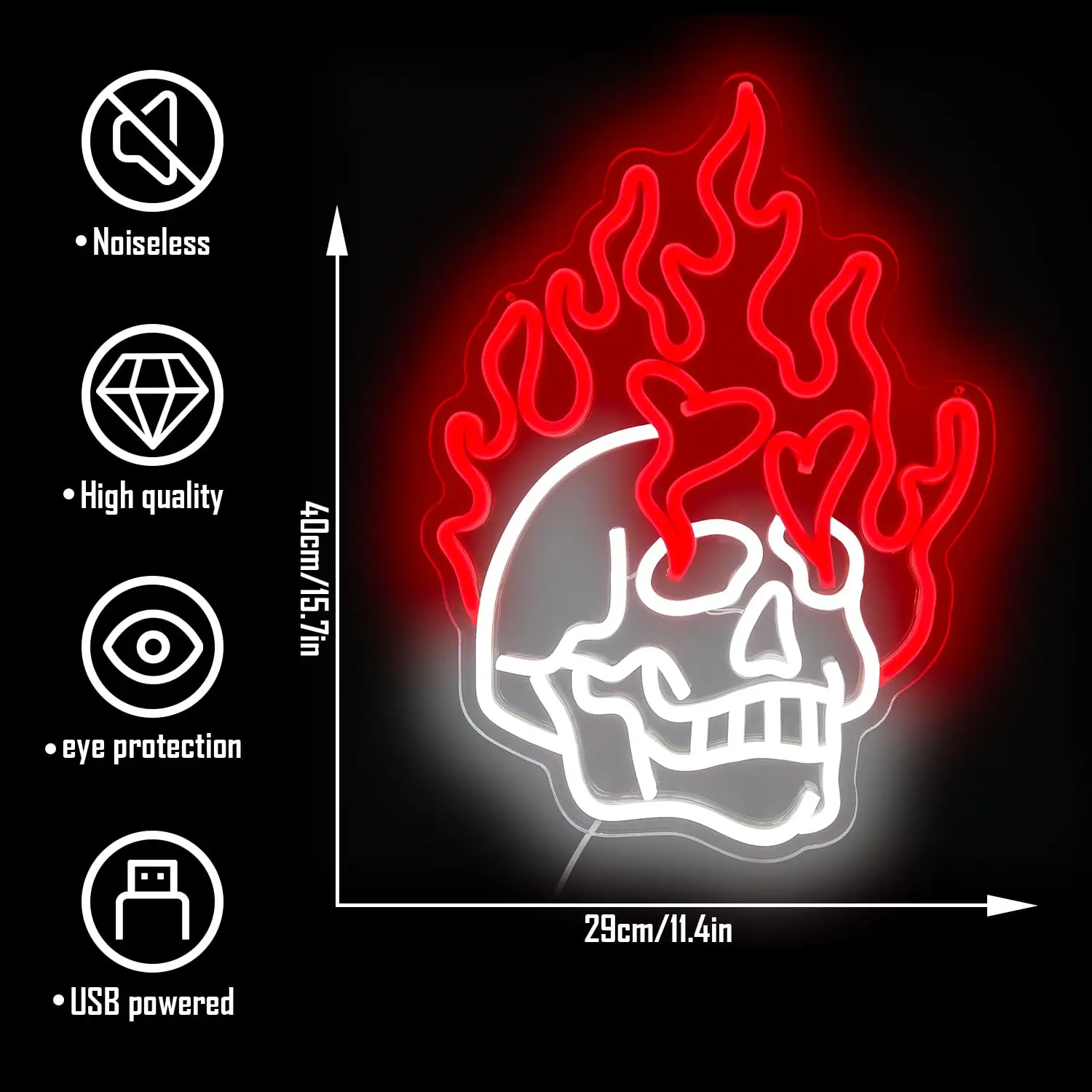Tanda Neon Tengkorak - LED Bertenaga USB yang Dapat Diredupkan untuk Kamar Tidur, Ruang Pribadi, Bar, Klub & Dekorasi Pesta Halloween |   Dekorasi Liburan Ideal