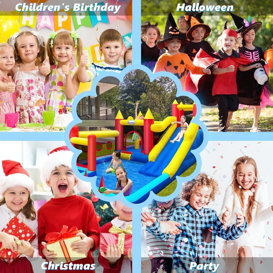 نطاط قابل للنفخ مع منفاخ هواء لعمر 3-10 سنوات متعدد الوظائف في الهواء الطلق والداخلي يتميز بقلعة القفز #5