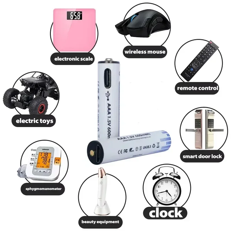 PURFIELD AAA 600mWh USB بطاريات قابلة للشحن ثابت 1.5 فولت بطارية ليثيوم أيون للتحكم عن بعد الماوس لعبة كهربائية تراكم