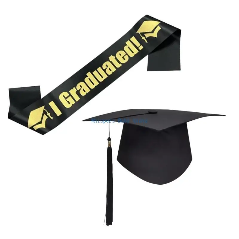 U90E 2025 Graduation Season Sash and Bachelor Hat Set Unisex Graduation Ceremony Accessories Photography Props for Graduates