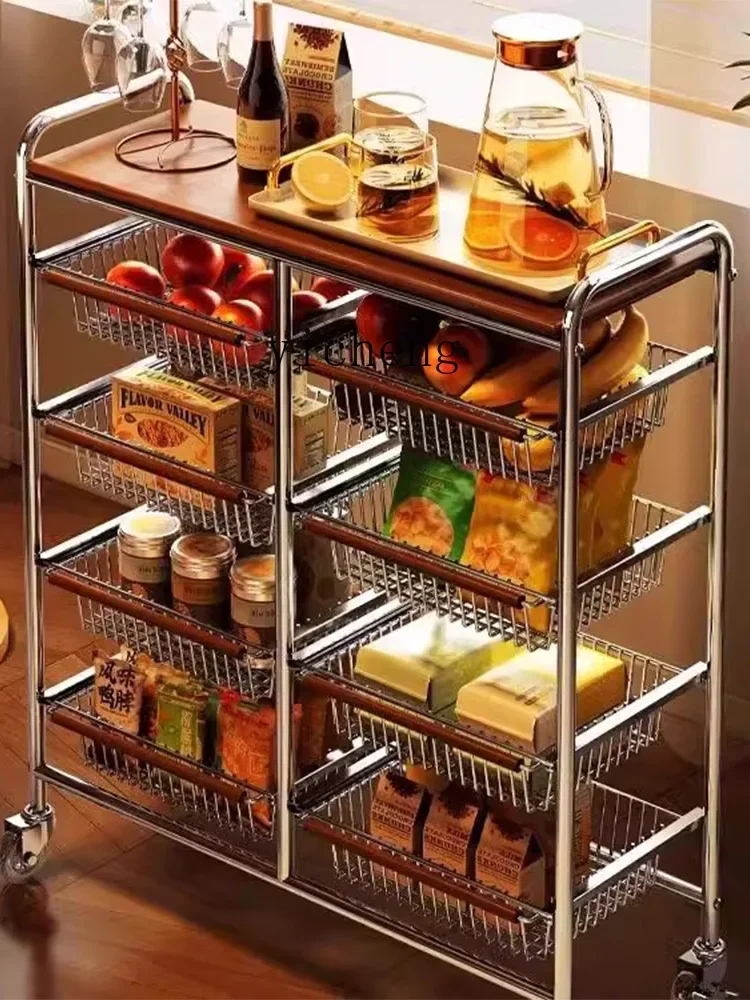 DSA Vintage Style Snack Storage Rack Small Cart Multi-layer Storage Living Room Mobile Sideboard Gap