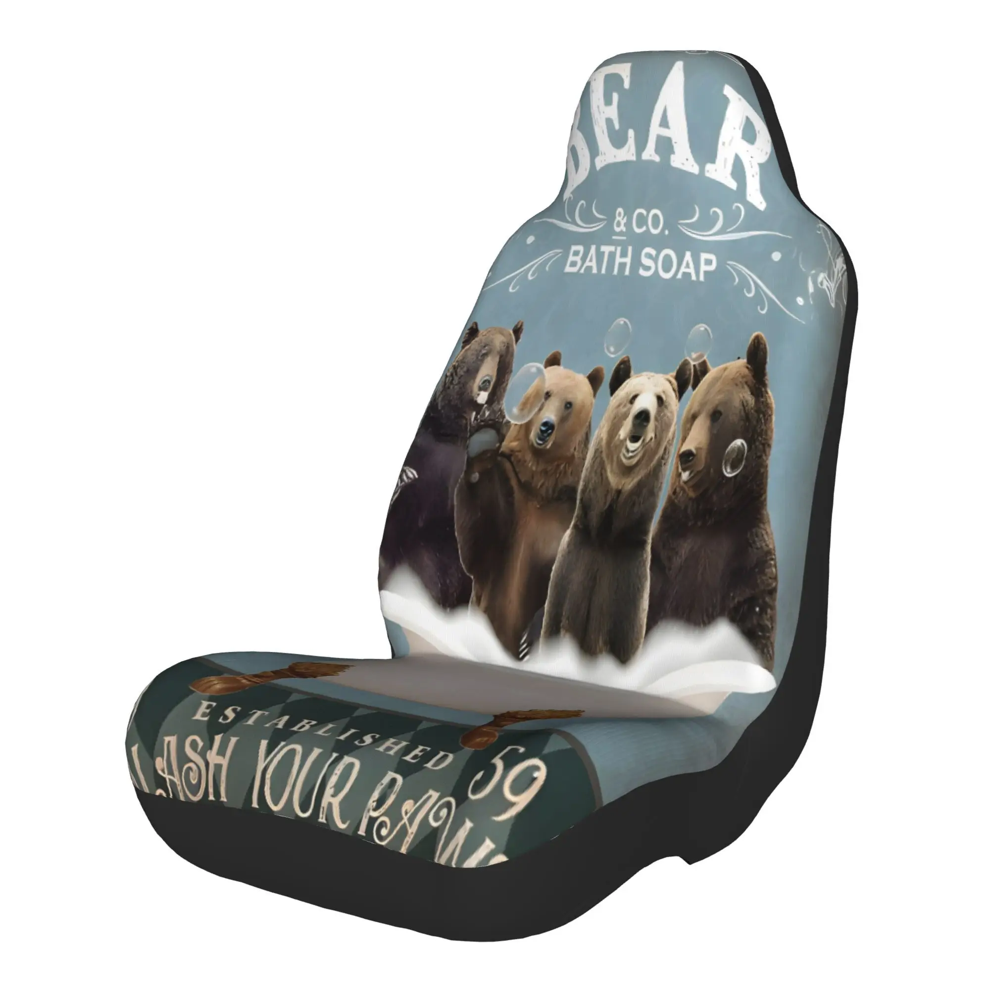 2pcs Vintage Bear & Co. Bath Soap Sign: Wash Your Paws In StyleCar Seat Covers, Suitable For All Vehicles, Christmas Gifts And P