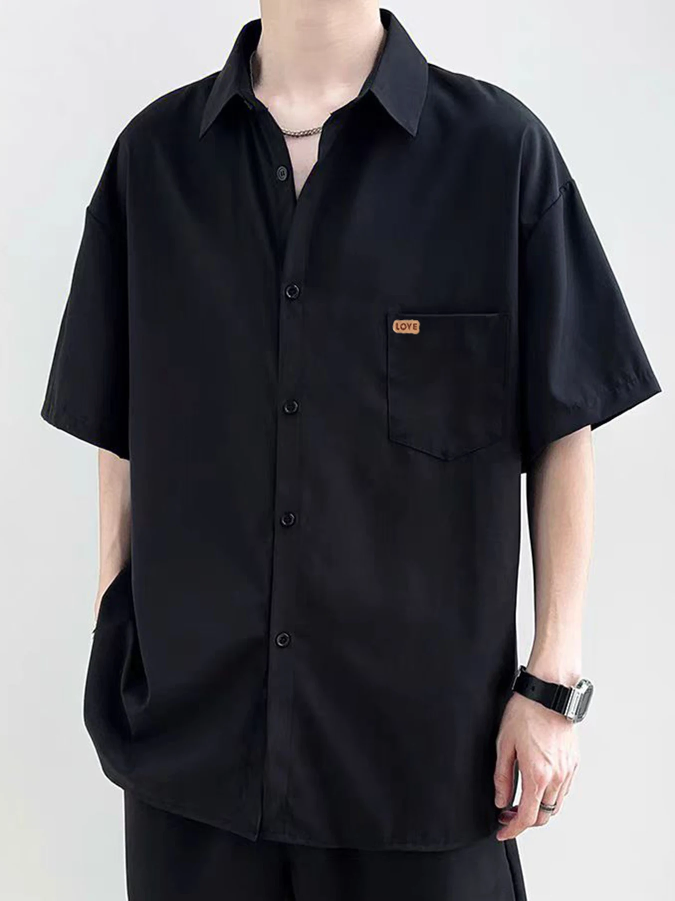 Summer Fashion Trendy Men's Casual Daily Wear Shirt Featuring Playful Cartoon Patch Prints in a Simple and Relaxed Style