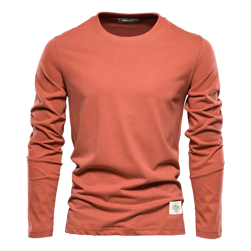 2024 Spring Summer Long Sleeve Men\'s T-shirts 100% Cotton Solid Color Casual Sport Male Classic Tops Quality T Shirt for Me