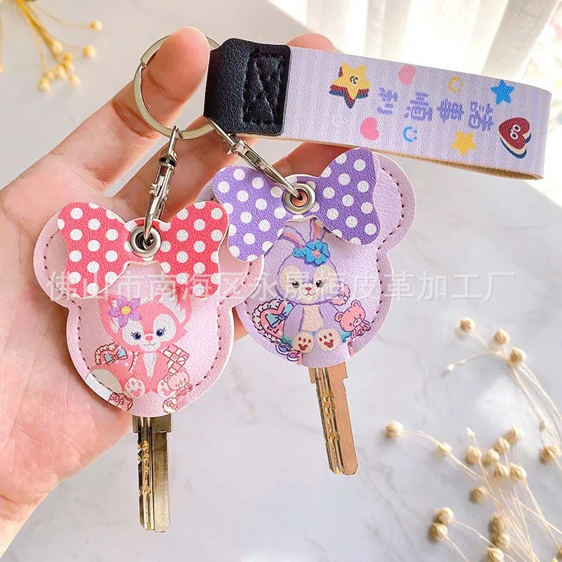 Disney Cute Stitch & Bear Key Holder PU Leather Big Size Key Pouch Housekeeper Key Access Entrance Card Protecter Holder